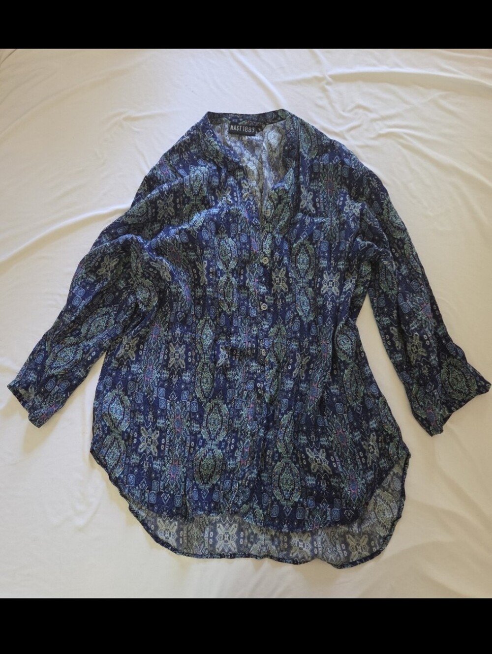 Mast 1883 Women's large blue Patterned button Blouse #AR1